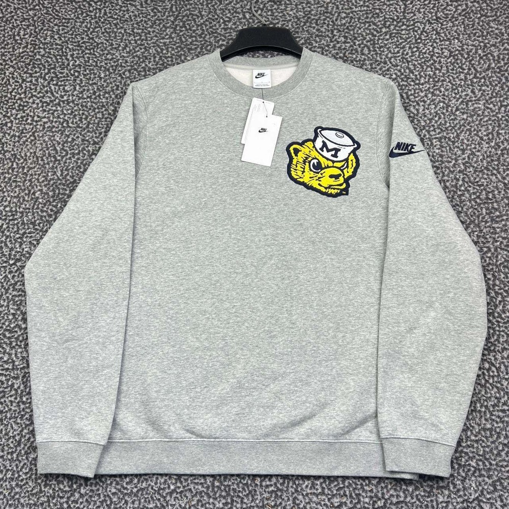 Nike Michigan Wolverines Sailor Bear Sweatshirt Men Large Gray Crewneck New L